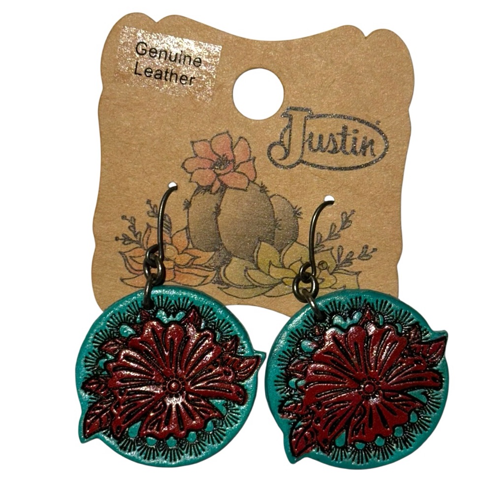 New Justin Round Tooled Leather Western Earrings 8$